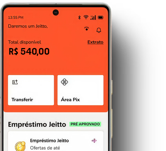 Celular mostrando o aplicativo da Jeitto